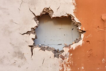 a wall with a large hole in need of repair - obrazy, fototapety, plakaty