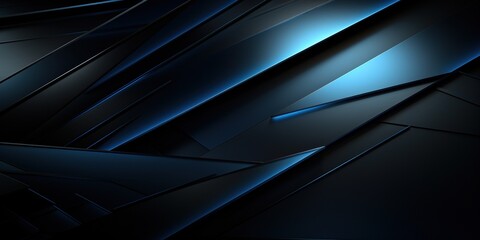 Black blue abstract modern background for design. Dark. Geometric shape. Diagonal lines, stripes. Gradient. Light, glow. Metallic sheen. Minimal. Web banner. Wide. Panoramic