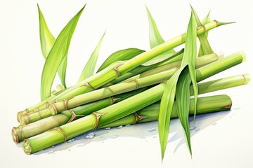Watercolor pencil illustration of sugarcane. Generative AI