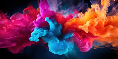 Colorful pink red rainbow smoke paint explosion, color fume powder splash, motion of liquid ink dye in water, AI generated image - obrazy, fototapety, plakaty