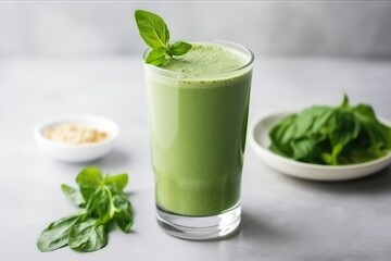 healthy green smoothie with spinach, banana and almond milk