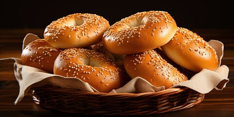 Delicious Basket of Bagels Isolated on a Transparent Background