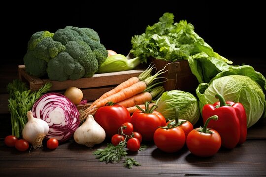 Freshly Picked Vegetables On A Wooden Table