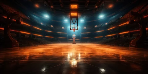 Gardinen Empty basketball arena, stadium, sports ground with flashlights and fan sits © Svitlana