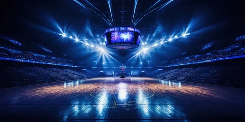 Poster Empty basketball arena, stadium, sports ground with flashlights and fan sits © Svitlana