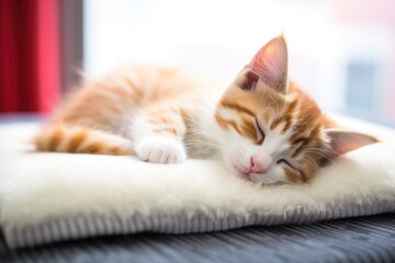 image of a kitten sleeping on a heating pad