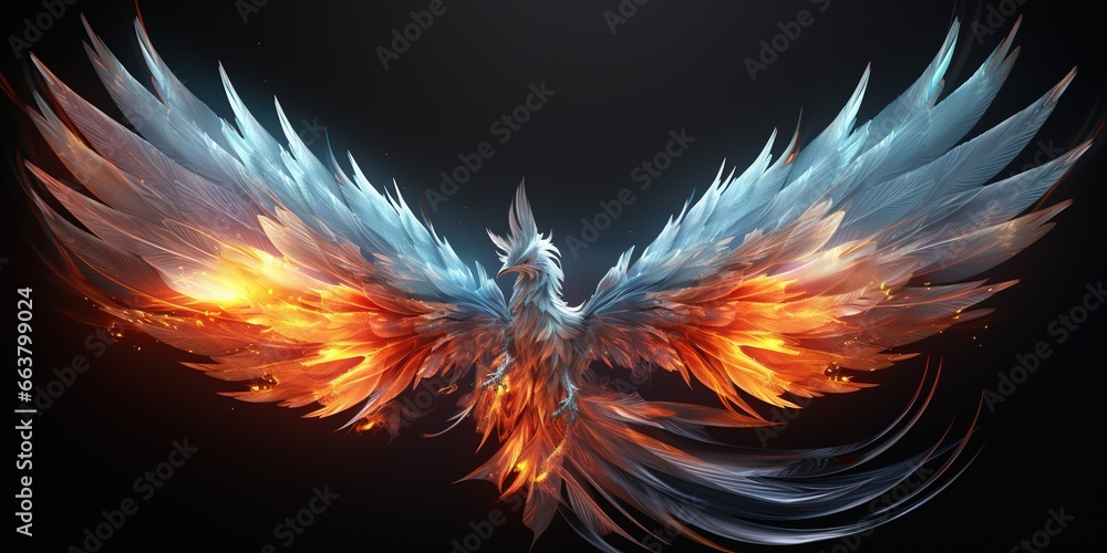 Poster ethereal phoenix plumes frozen in an abstract futuristic texture isolated on a transparent backgroun