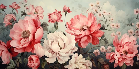Wall murals Flowers wallpaper, floral art design background with flowers bunch in watercolor style or artist vintage paint picture and botanical print