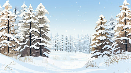 Fototapeta premium Winter view of falling snow and snow covered trees, winter background. 
