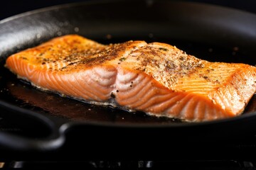 close-up of a pan-seared salmon fillet