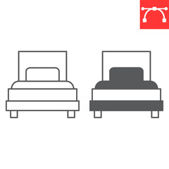 Single bed line and glyph icon, bedroom and hotel service, bed vector icon, vector graphics, editable stroke outline sign, eps 10.
