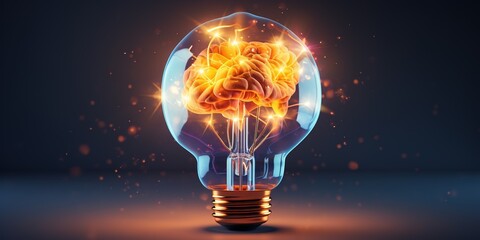Human brain lightbulb new ideas concept