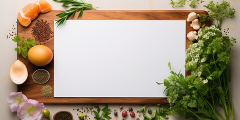 Mock up Menu frame paper on the background, top view with white background