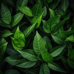 Green leaves background. Green leaves color tone dark.