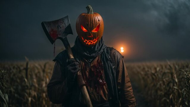Terrifying Halloween character blood spattered cornfield skeleton