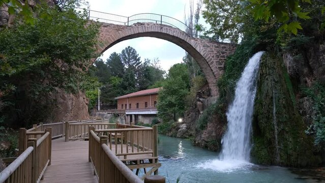 Clandras bridge and waterfall.  It is a Phrygian period structure. The most important touristic and historical places of Turkey. Usak province, T&uuml;rkiye. 