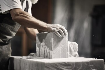a sculptor smoothing a block of marble - obrazy, fototapety, plakaty