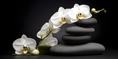  A beautiful spa concept of blooming white orchid flower, Relaxation and Renewal at the White Orchid Spa Haven AI Generative 