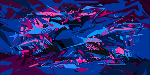 Dark Blue Colorful Abstract Urban Style Hiphop Graffiti Street Art Vector Illustration Background Template © Anton Kustsinski