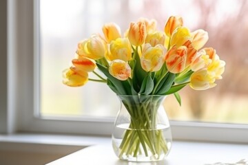 bouquet of tulips on table for spring celebration