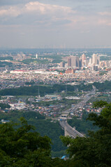 View from far away of Hashimoto builings & skyscrapes, Tokyo, Japan