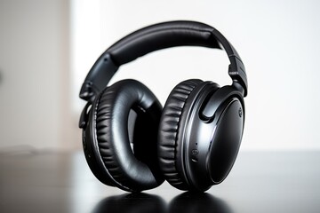 Fototapeta na wymiar noise-cancelling headphones on a neutral light background