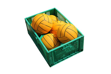 Plastic basket full of volley balls