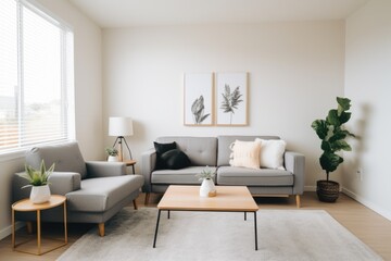 minimalistic living room in a short-term apartment rental