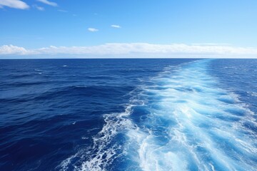 ships wake lines in blue ocean