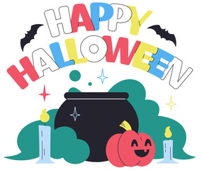 Lettering Happy Halloween with witch brew text