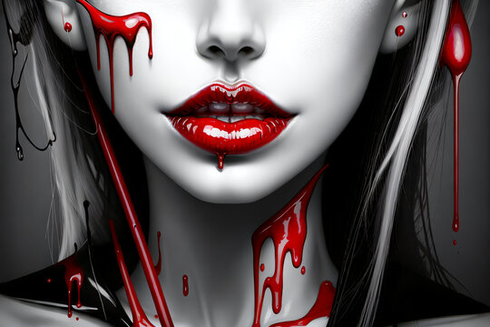 beautiful red vampire girl with blood in her hair.