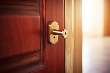 a key opening a wooden door, hinting at closure