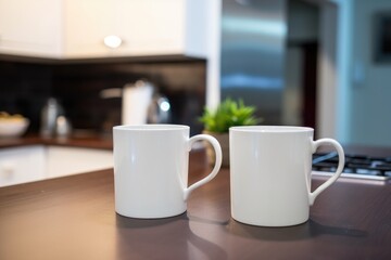 two cups of coffee on the kitchen counter for roommates