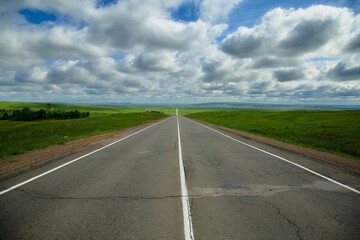 Road to Olkhon Island in the Baikal steppe.