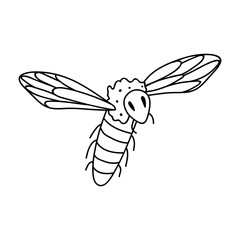 Single hand drawn bee. Doodle vector illustration. Isolated on a white background. Clip art