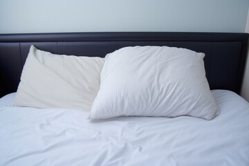 the untouched pillow on one side of the bed