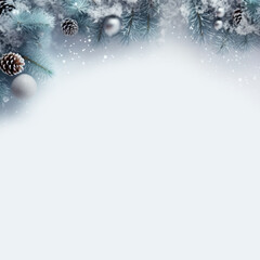 Fototapeta premium Beautiful Christmas composition, background. Christmas decor, pine cones, fir branches, balls and ornaments on white background. Flat lay, top view.Christmas composition.Copy space. Mock up.