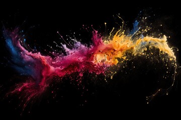 Abstract Colorful Splattering Lines on Black Background, Watercolor