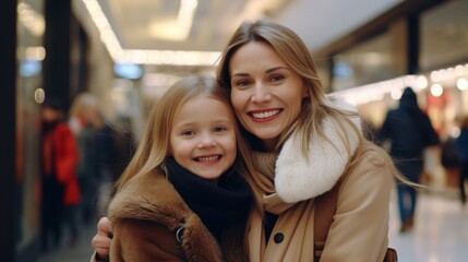 A happy young girl and an older woman share a warm hug. Fictional characters created by Generated AI.