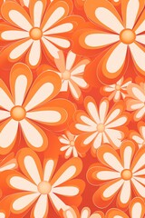 Groovy 1970s vintage retro floral pink flower power illustration with orange and pink colors