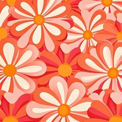 Groovy 1970s vintage retro floral pink flower power illustration with orange and pink colors