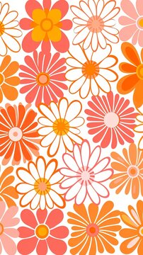 Groovy 1970s vintage retro floral pink flower power illustration with orange and pink colors © W&S Stock
