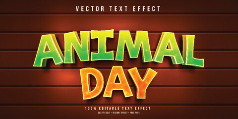 Animal day 3d editable text effect  in green and yellow font