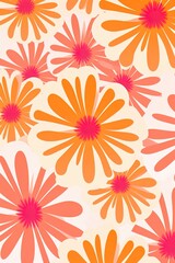 Fototapeta na wymiar Groovy 1970s vintage retro floral pink flower power illustration with orange and pink colors