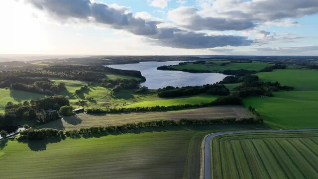 Aerial view of lake Fussing next to Randers in Denmark