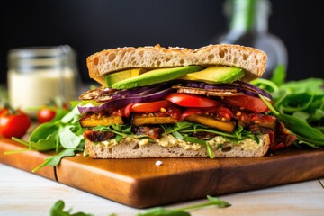 vegetarian sandwich with avocado and roasted veggies