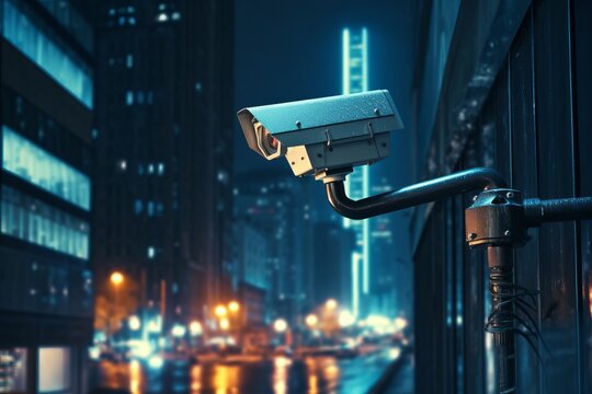CCTV camera in a city street. AI generative