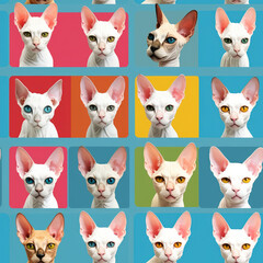 Devon Rex cats breed cute cartoon repeat pattern