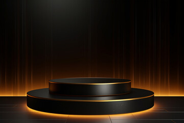 Blank golden black podium mockup decorated with flowers