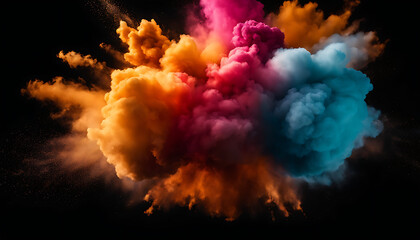 wallpaper, centered explosion of colorful powder on a black background 